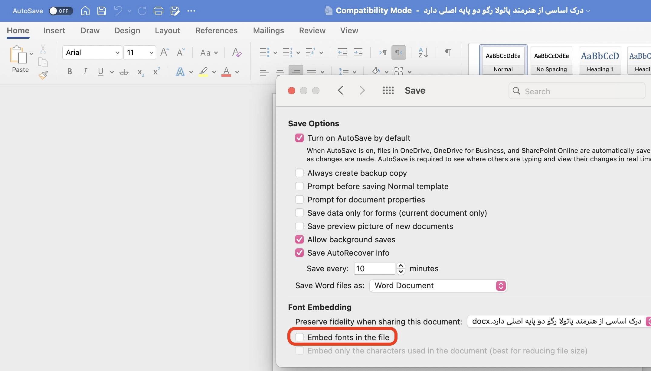 word font farsi problem