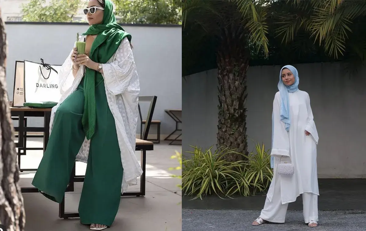 استایل مانتو سفید با شلوار گشاد