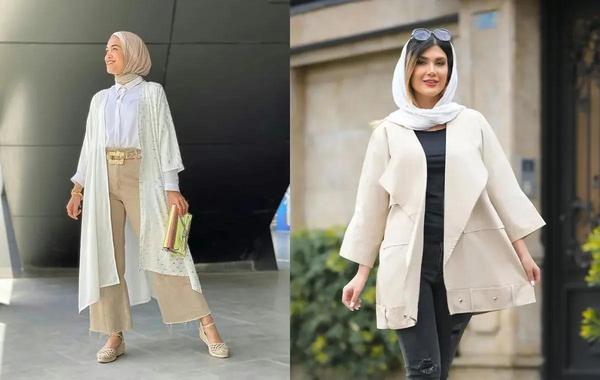 ست مانتو سفید با شلوار مشکی یا رنگی