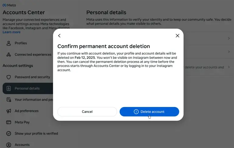 حذف دائمی اکانت اینستاگرام